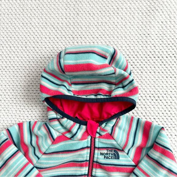 The North Face Atomic Pink Stripe Reversible Fleece Breezeway Hooded Jacket Baby - Picture 5 of 14